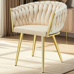 tectake Astano Sand and Gold Velvet Padded Knot Dining Chair Set of 2