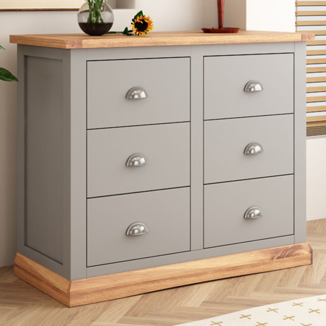 Cabinet Bits Bomporto 6 Drawer Light Grey Chest of Drawers with Chrome Cup Handle - image 1
