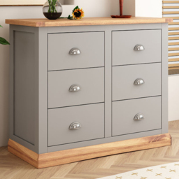 Cabinet Bits Bomporto 6 Drawer Light Grey Chest of Drawers with Chrome Cup Handle