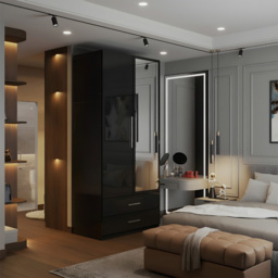 M N Furniture Glossera 2 Door 2 Drawer Black High Gloss Mirrored Wardrobe 80cm - thumbnail 4
