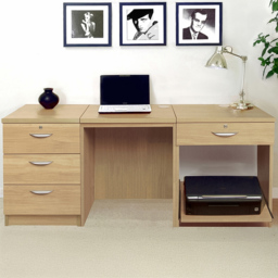 R White Cabinets SET-11-IN-CO 4 Drawer Desk with Printer Shelf Brown
