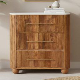 Artisan Furniture Beaumont Brown and White 3 Drawer Marble Solid Wood Chest of Drawers