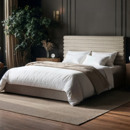SOLACE+CO Velora King Size Brown Chenille Ottoman Bed with Panel Headboard