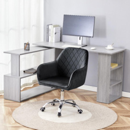 Kosy Koala Grey Wooden L Shaped Office Desk with Black Velvet Upholstered Chair