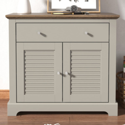 GFW Salcombe 2 Door Single Drawer Light Grey Compact Sideboard - thumbnail 1