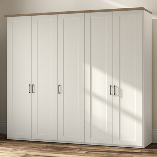 Homebase Truro Boak and White 5 Door Hinged Wardrobe with Slate Handles - image 1