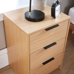 Home Source Phoenix Oak Effect 3 Drawer Bedside Storage Table - thumbnail 3