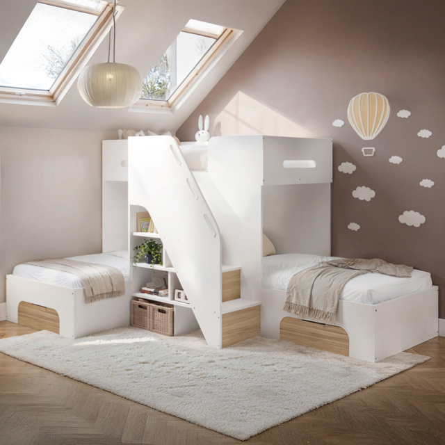 Flair Mason White and Oak Staircase Triple Sleeper with Storage - image 1