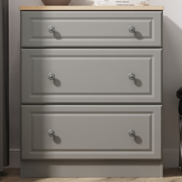 Crowndale Norfolk Dusk Grey and Bardolino Oak 3 Drawer Deep Chest of Drawers Ready Assembled - thumbnail 1