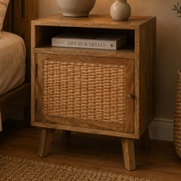 Artisan Furniture Single Knit Door Single Shelf Brown Solid Wood Bedside Table - thumbnail 1