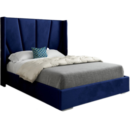 Bellini Blue King Size Velvet Upholstered Bed Frame with Wide Curved Winged Headboard - thumbnail 2