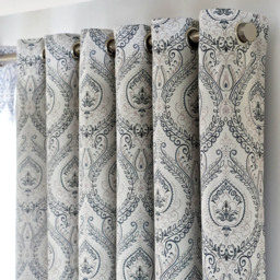 Alan Symonds Victoria Room Darkening Ring Top Eyelet Curtains Silver 168 x 137cm - thumbnail 2