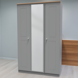 Crowndale Victoria Dusk Grey and Oak 3 Door Mirror Wardrobe