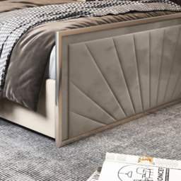 Roxy Single Silver Soft Velvet Upholstered Metal Bed Frame with Chevron Headboard - thumbnail 4