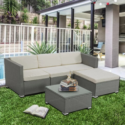 Rupert Grey 4 Seater L Shaped Rattan Garden Corner Lounge Set