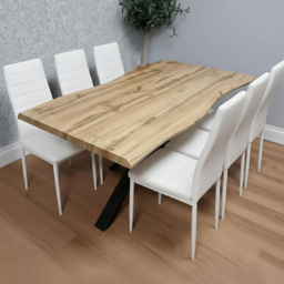 Portland White Faux Leather Padded 6 Seater Dining Set