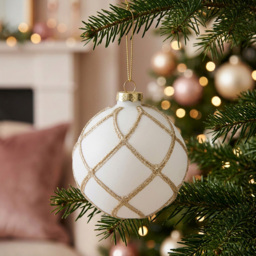 Decadent Bronze White Glitter Wrapped Bauble - thumbnail 2