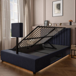 XR Living Maisie Navy Blue King Velvet Ottoman TV Bed with LED Under Frame - thumbnail 4