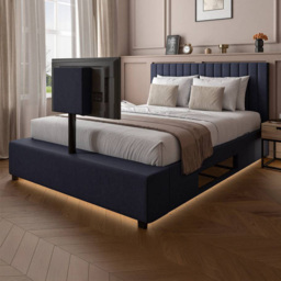 XR Living Maisie Navy Blue King Velvet Ottoman TV Bed with LED Under Frame - thumbnail 1