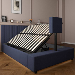 XR Living Maisie Navy Blue King Velvet Ottoman TV Bed with LED Under Frame - thumbnail 3