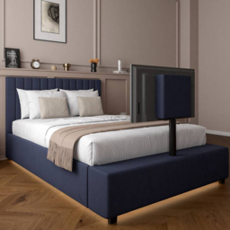 XR Living Maisie Navy Blue King Velvet Ottoman TV Bed with LED Under Frame - thumbnail 2