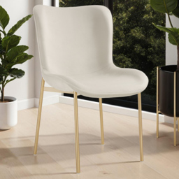 tectake Tessa Beige and Gold Velvet Padded Dining Chair Set of 2 - thumbnail 1