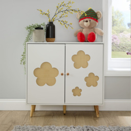 Home Source Daisy White 2 Door Cut Out Rattan Insert Kids Storage Cabinet - thumbnail 4