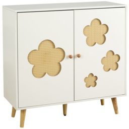 Home Source Daisy White 2 Door Cut Out Rattan Insert Kids Storage Cabinet - thumbnail 2