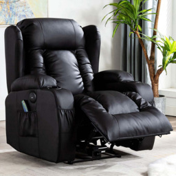 Furniture Online Caesar Bonded Leather Black Automatic Recliner Electric Heat and Massage Chair
