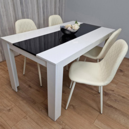 Kosy Koala 4 Seater Faux Leather Gem Pattern Dining Set White Black and Cream