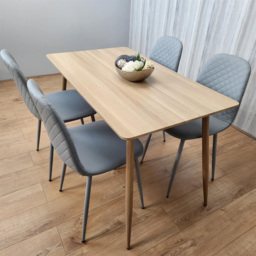 Kosy Koala 4 Seater Faux Leather Rectangular Dining Set Beige and Grey