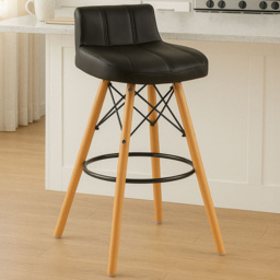 Premier Housewares Stockholm Black Leather Effect Bar Stool - thumbnail 1