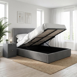 FWStyle Rufford Grey Fossil King Size Front Lift Ottoman Bed Frame with Padded Headboard - thumbnail 2