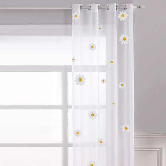 Divante White and Yellow Daisy Embroidered Voile Curtain 140 x 240cm - image 1