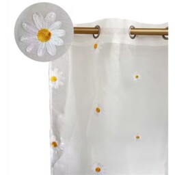 Divante White and Yellow Daisy Embroidered Voile Curtain 140 x 240cm - thumbnail 3