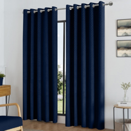Alan Symonds Temple Velvet Blackout Ring Top Eyelet Curtains Navy 229 x 183cm
