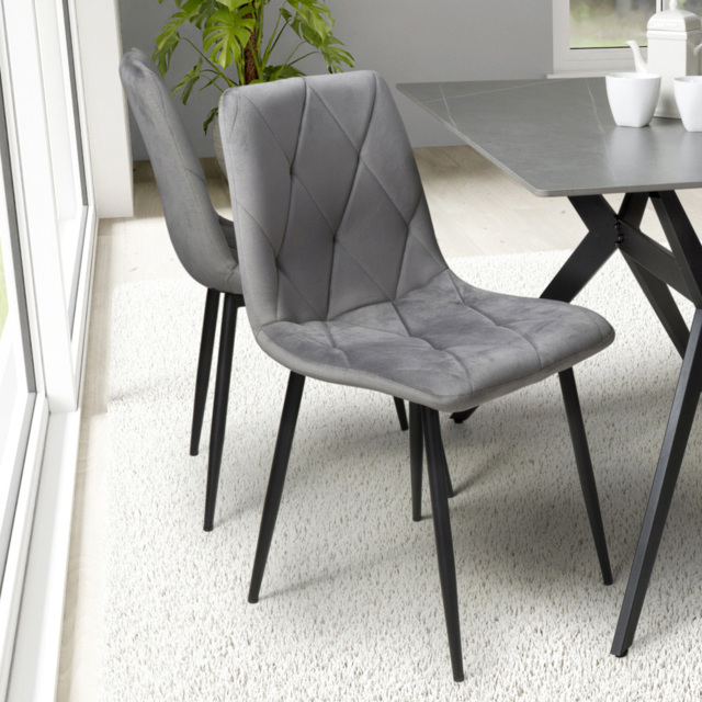 Vernon Set of 4 Grey Brushed Velvet Dining Chair - image 1