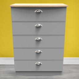 Crowndale Victoria 5 Drawer Dusk Grey and Oak Chest of Drawers