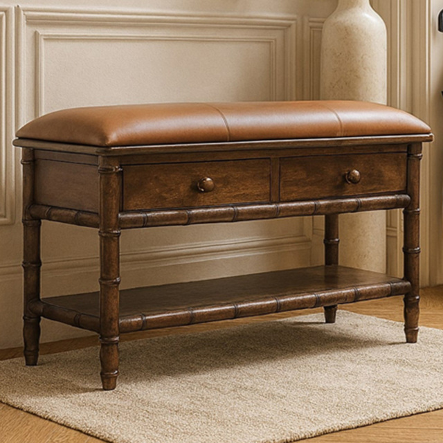 Artisan Furniture Roasted Almond 2 Drawer Bamboo Carved Mango Wood Storage Unit - image 1