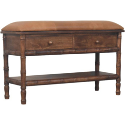 Artisan Furniture Roasted Almond 2 Drawer Bamboo Carved Mango Wood Storage Unit - thumbnail 3