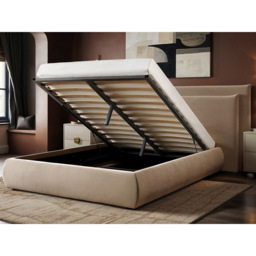 SOLACE+CO Sigrid Sand Double Velvet Ottoman Bed - thumbnail 4