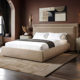SOLACE+CO Sigrid Sand Double Velvet Ottoman Bed - thumbnail 1