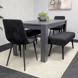 Kosy Koala Arrow Rocco 4 Seater Dining Set with Bench Dark Grey and Black Velvet