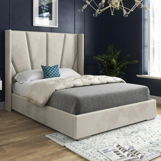 Bellini Silver Double Velvet Upholstered Bed Frame with Wide Curved Winged Headboard - image 1