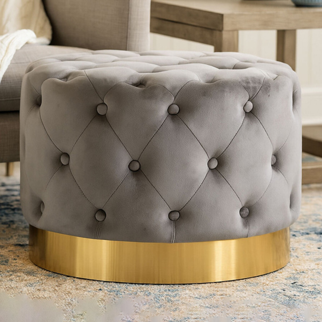 Premier Housewares Loretta Grey Velvet Stool with Matte Gold Metal Base - image 1