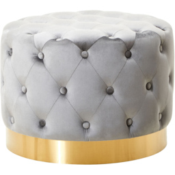 Premier Housewares Loretta Grey Velvet Stool with Matte Gold Metal Base - thumbnail 2