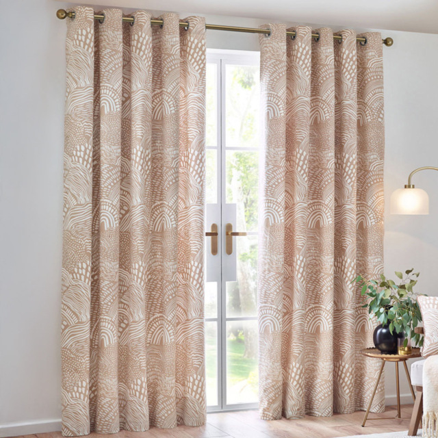 Hoem Nola Abstract Oat Eyelet Curtains 168 x 137cm - image 1