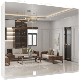 M N Furniture Modern 3 Door White Mirrored Sliding Wardrobe 250cm - thumbnail 2