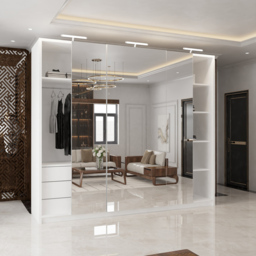 M N Furniture Modern 3 Door White Mirrored Sliding Wardrobe 250cm - thumbnail 3