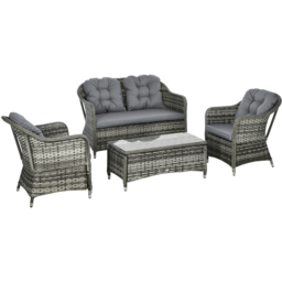 Outsunny 4 Seater Grey Rattan Sofa Lounge Set - thumbnail 2